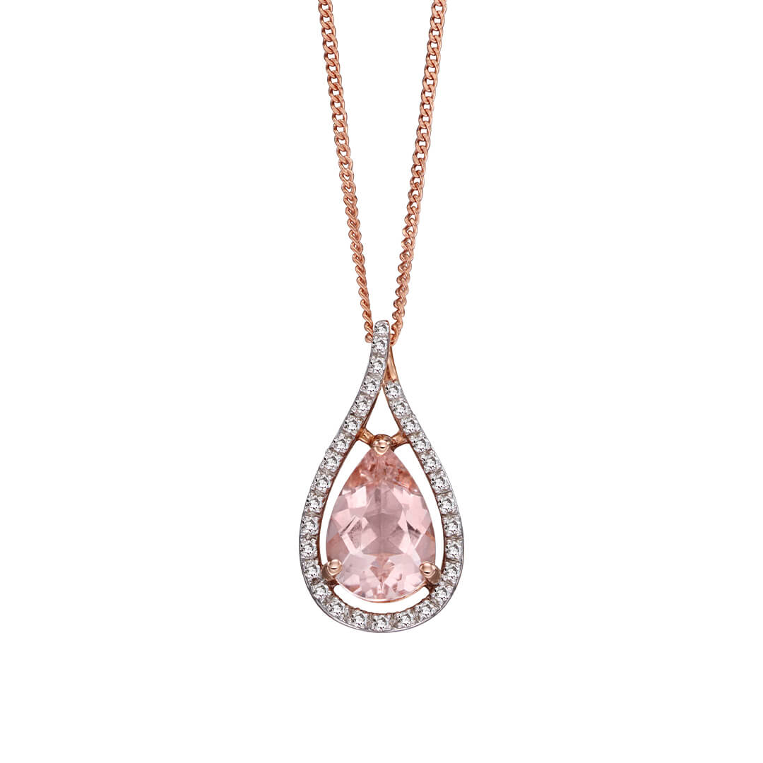 Morganite Teardrop Pendant with Diamond Surround