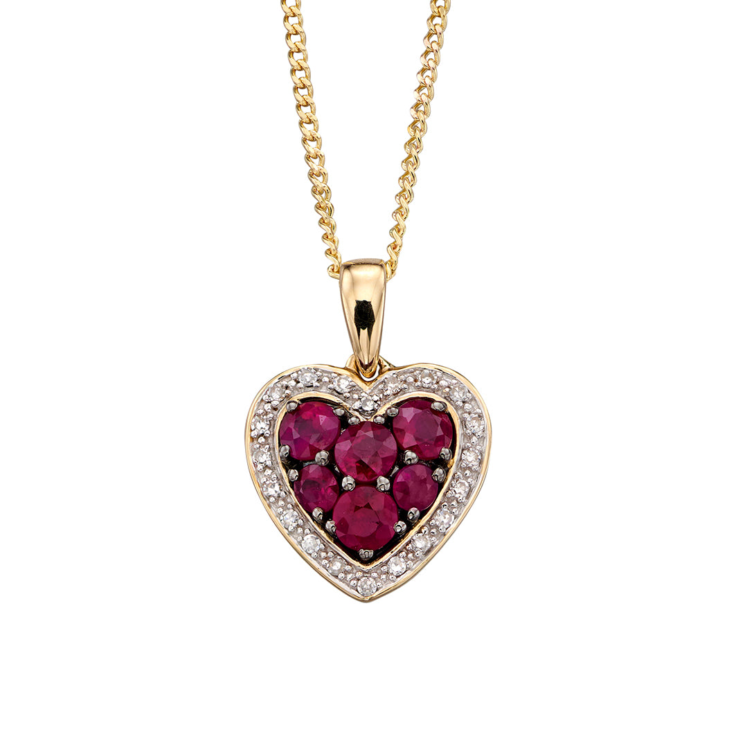 Heart Pendant with Precious Stones and Diamond Surround