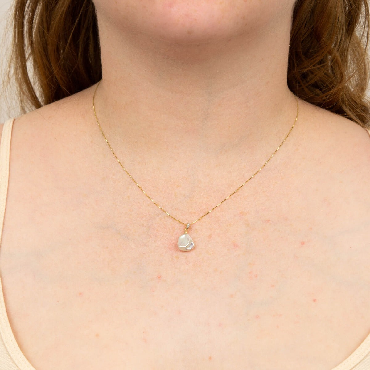 Keshi Pearl Pendant with Diamond Bale