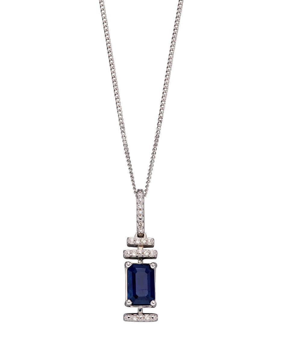 Blue Sapphire Deco Pendant with Diamond