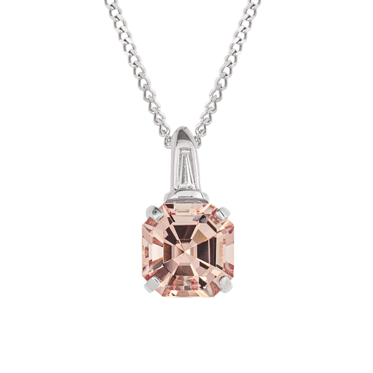 Asscher Cut Morganite Pendant with Diamond Bale
