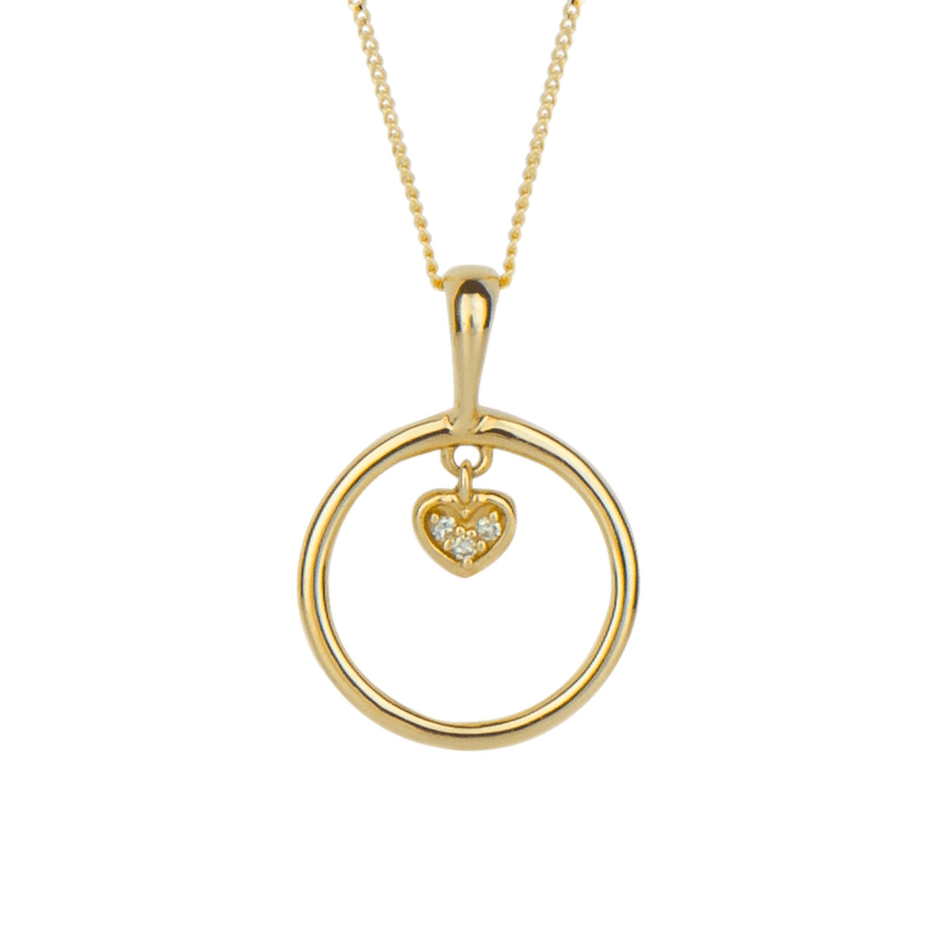 Open Circle and Heart Charm Pendant with Diamond