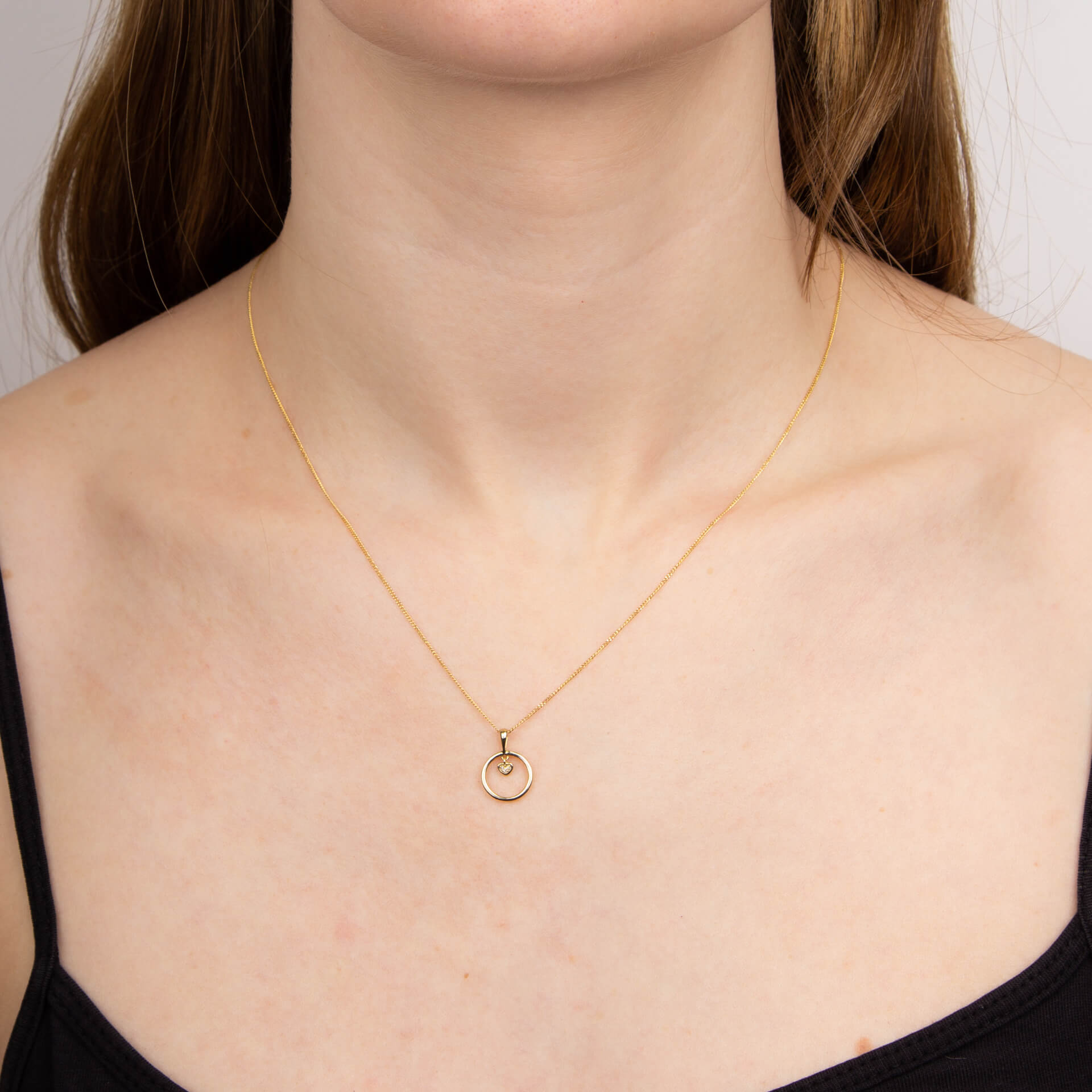 Open Circle and Heart Charm Pendant with Diamond