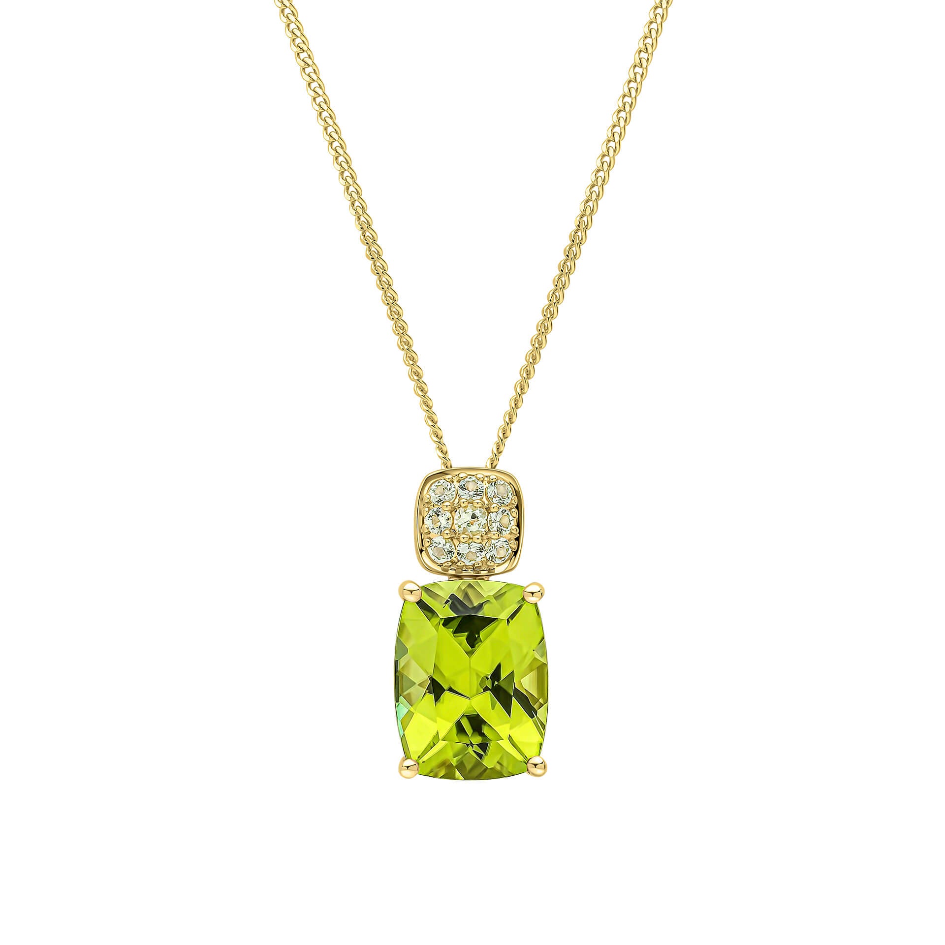 Cushion Cut and Cluster Peridot Pendant