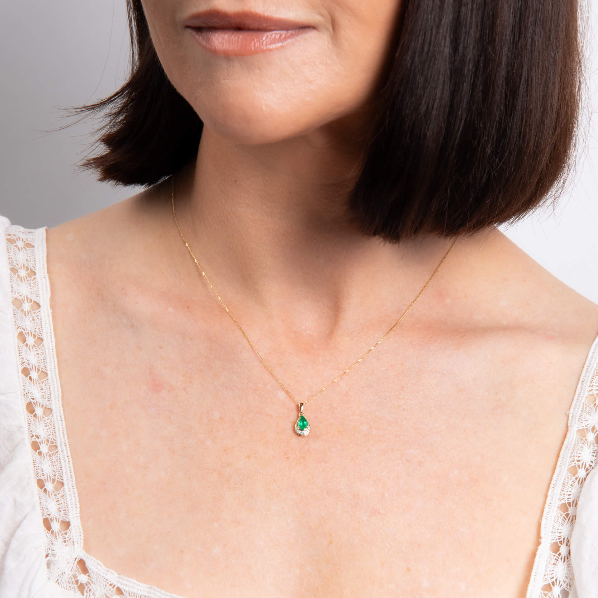 Teardrop Emerald and Diamond Pendant