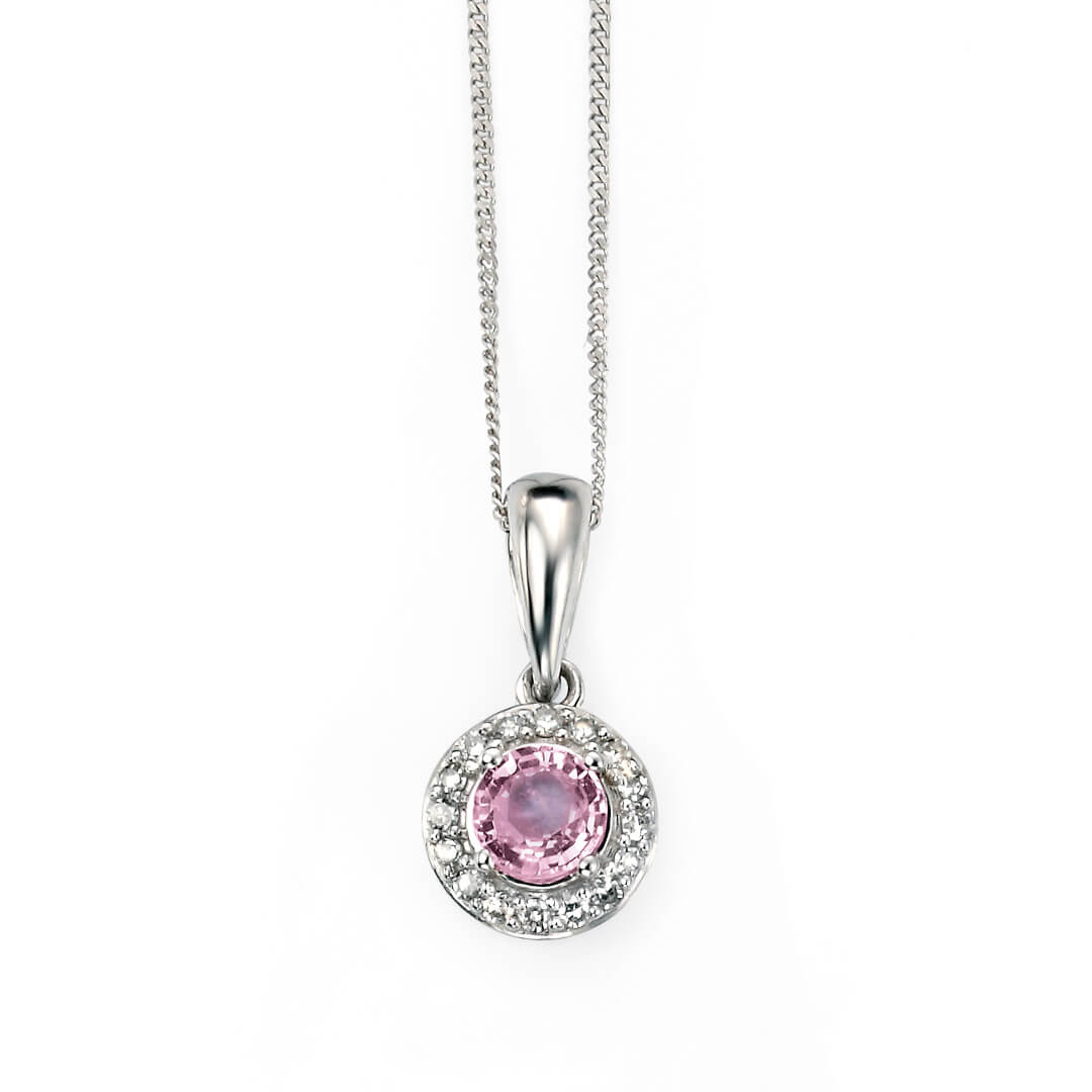 Pink Sapphire Pendant with Diamond Surround