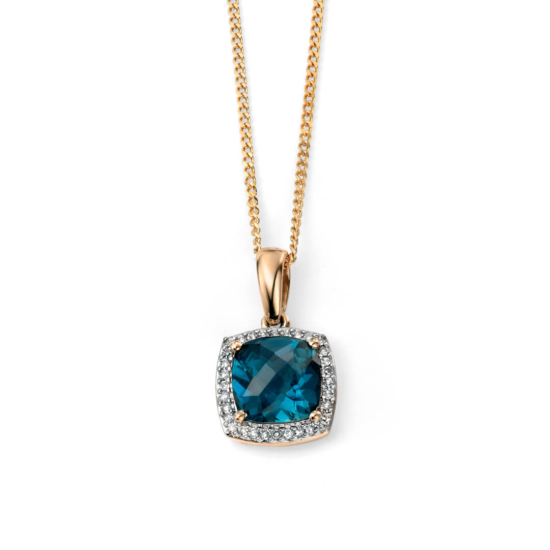 Checkerboard London Blue Topaz Pendant with Diamond