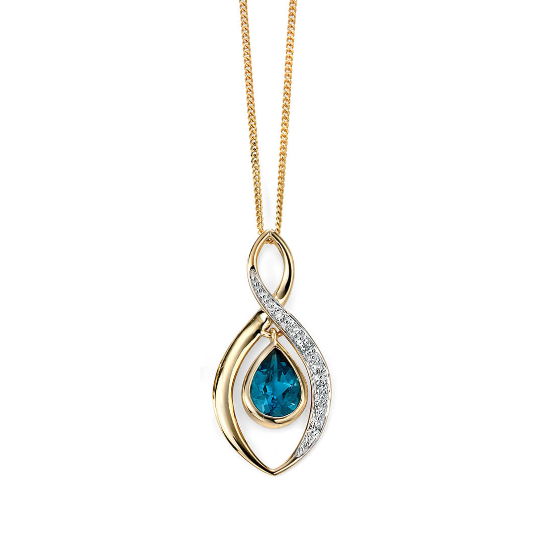 Twist Teardrop Blue Topaz Pendant with Diamond