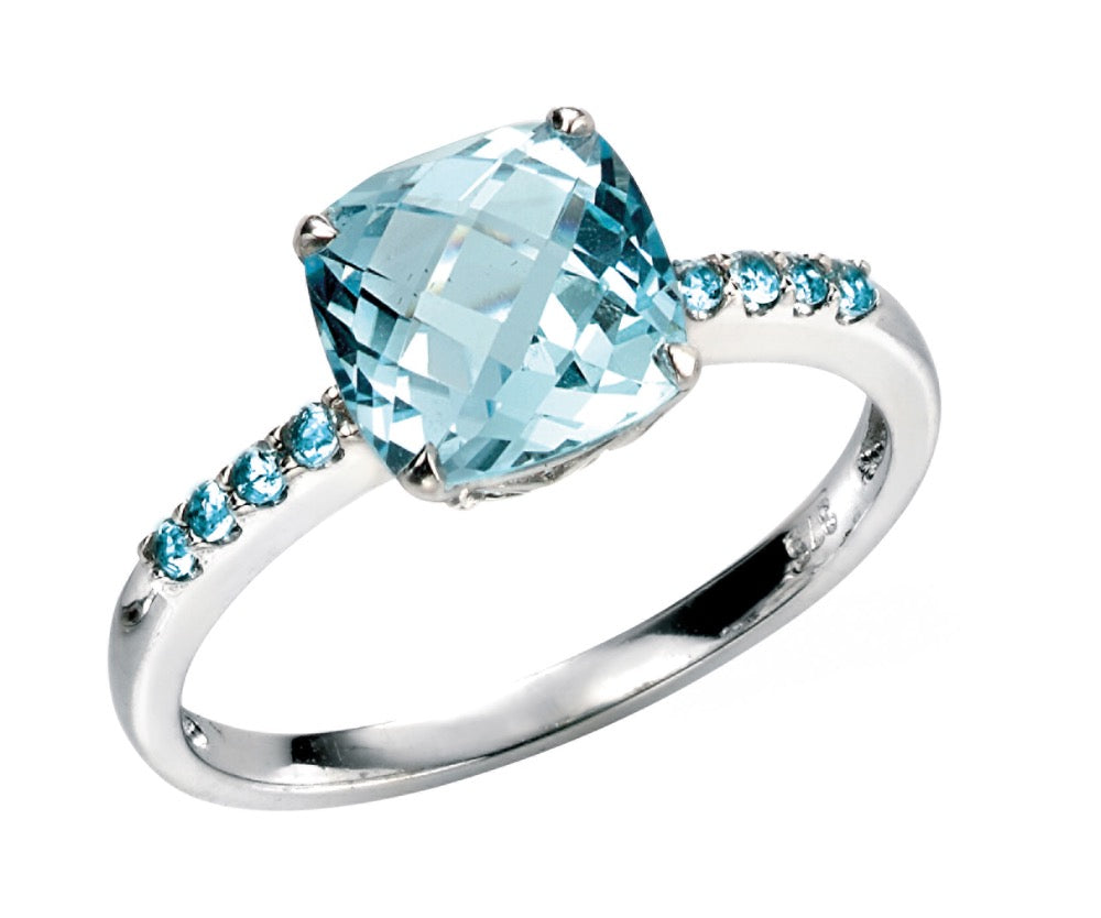Sky Blue Topaz Solitaire Ring with Blue Topaz Shoulders
