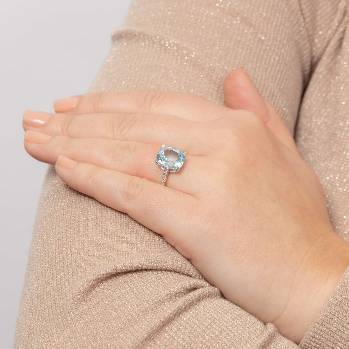 Semi-Precious Statement Ring with Diamond Shoulder