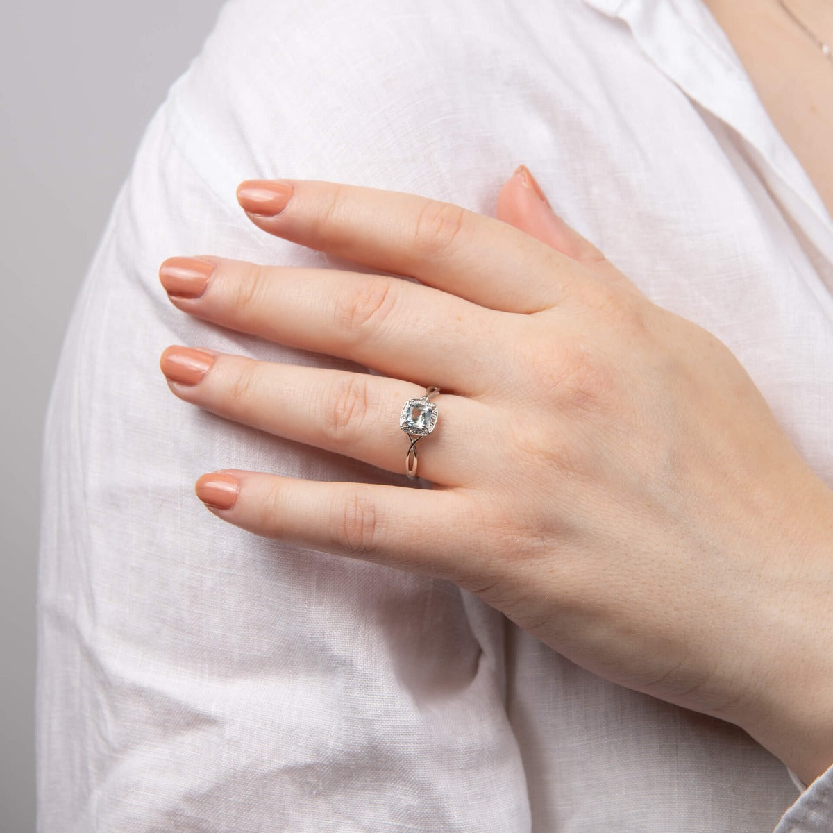 Semi-Precious Shoulder Twist Ring with Diamond Surround
