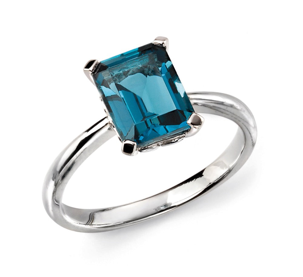 Rectangle London Blue Topaz Ring