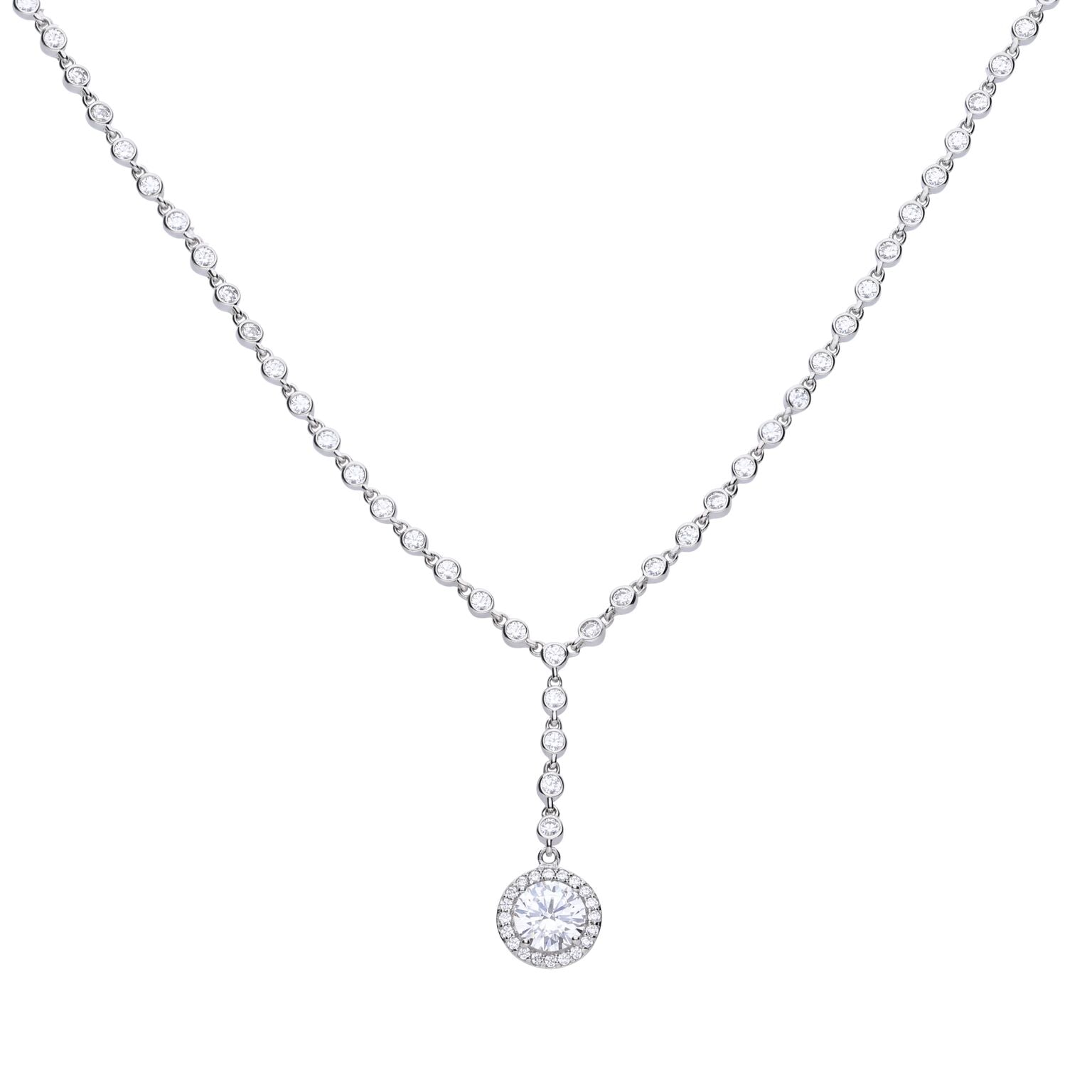 Pave Set Zirconia Drop Necklace