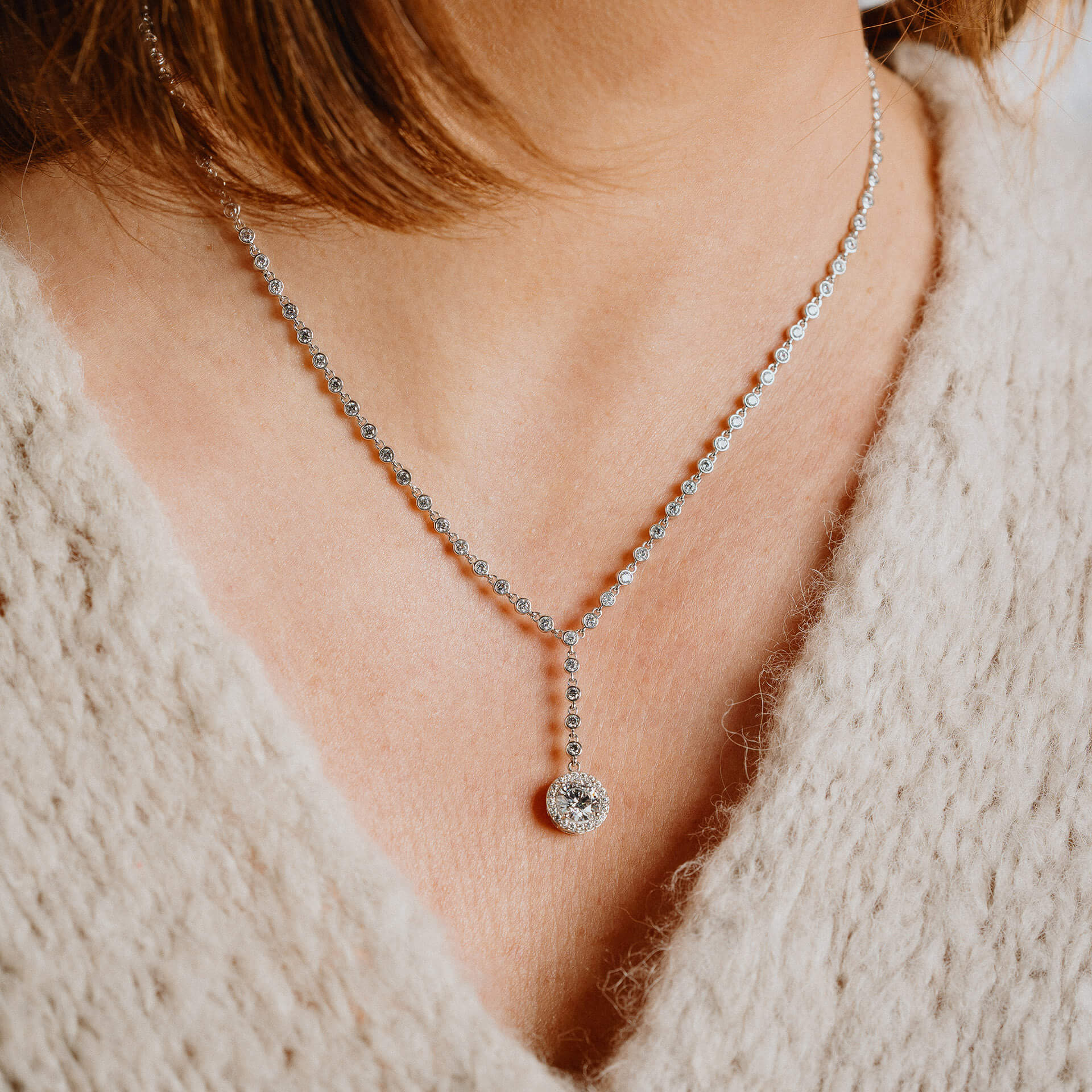 Pave Set Zirconia Drop Necklace