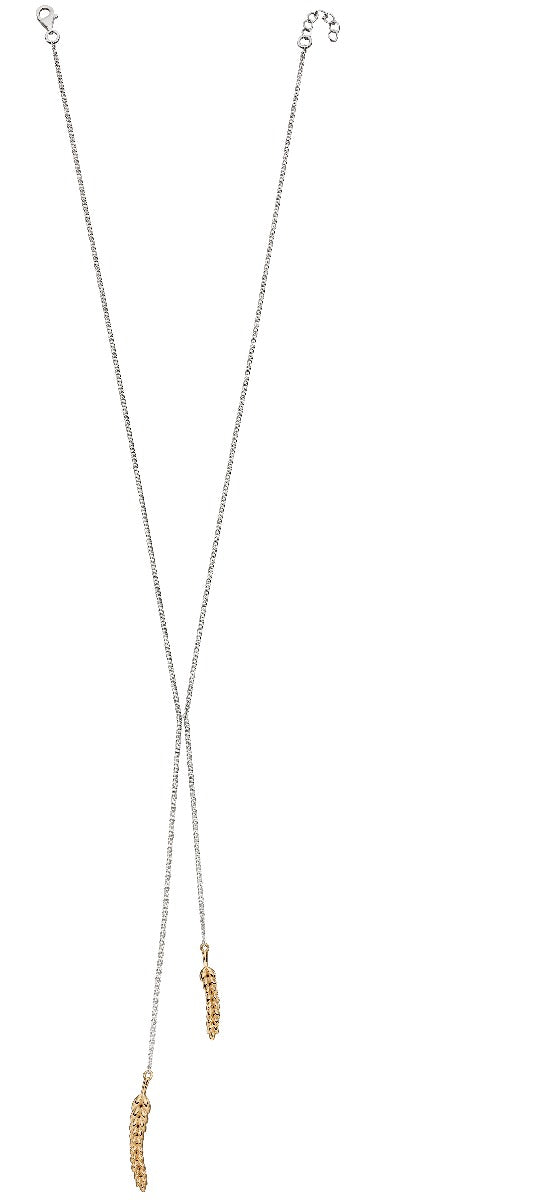 Yellow Gold and Silver Wheat Lariat Necklace