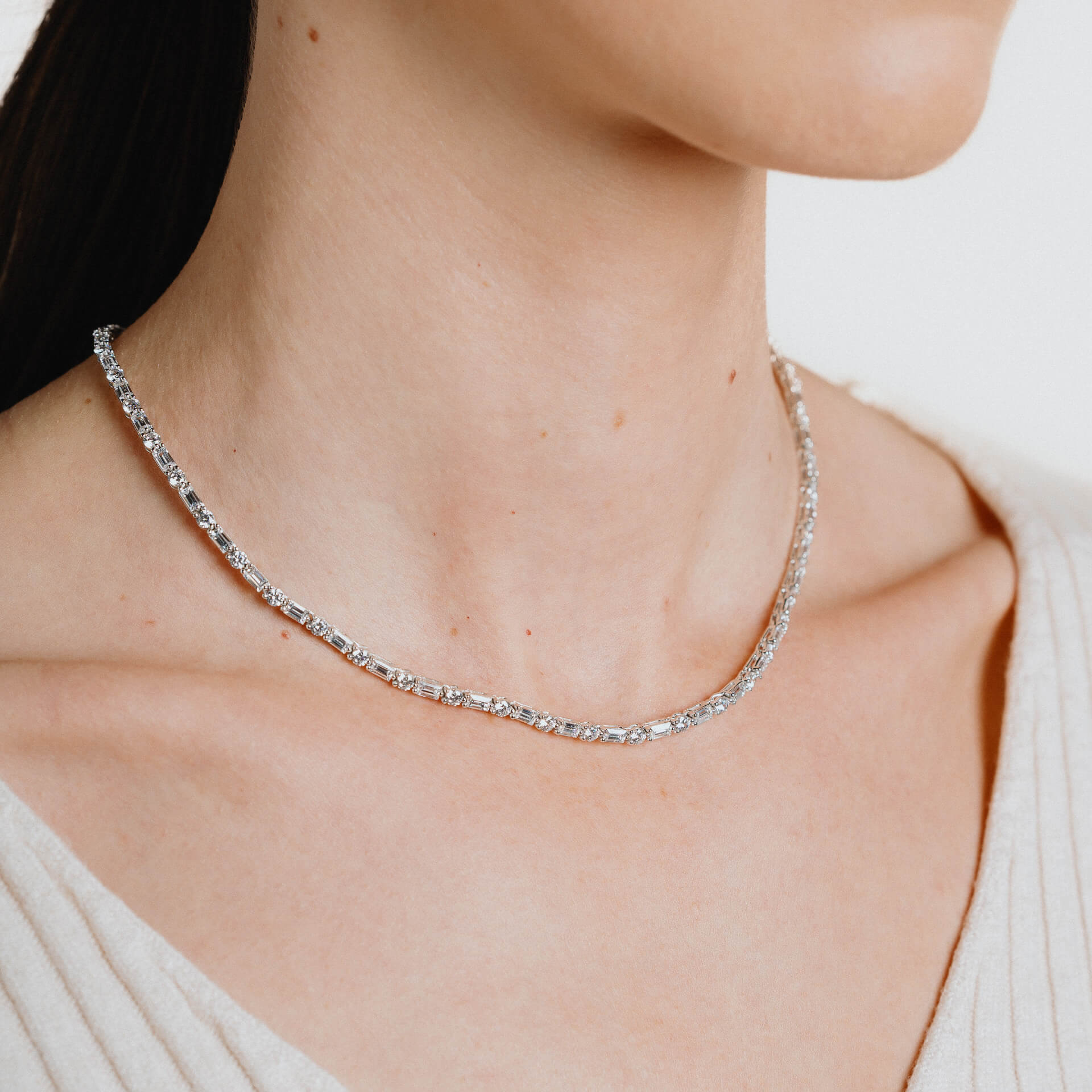 Baguette and Round Zirconia Necklace