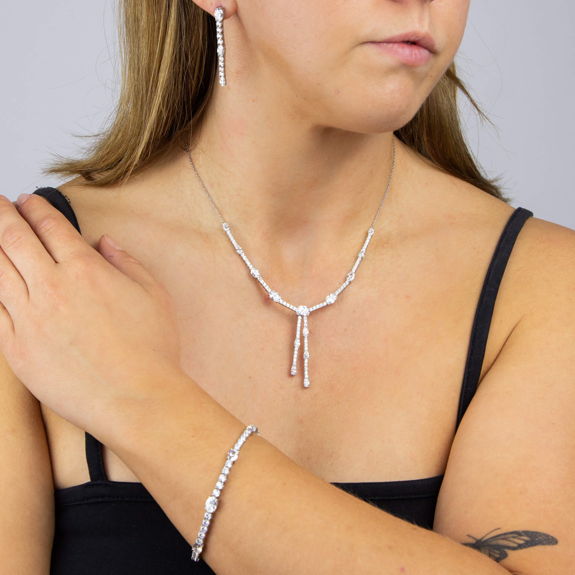 Oval and Round Zirconia Drop Necklace