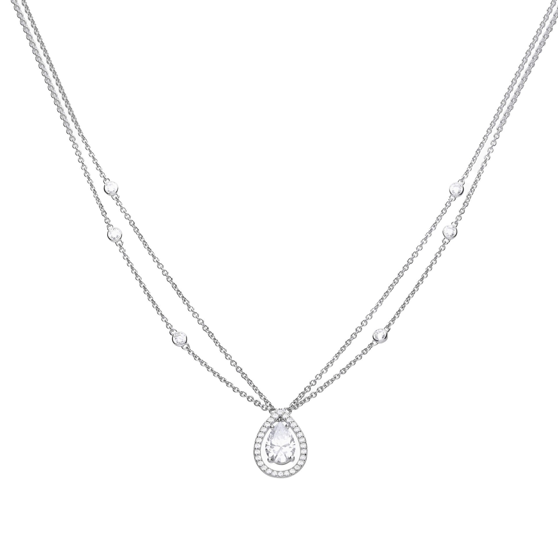 Teardrop Zirconia Double Chain Necklace