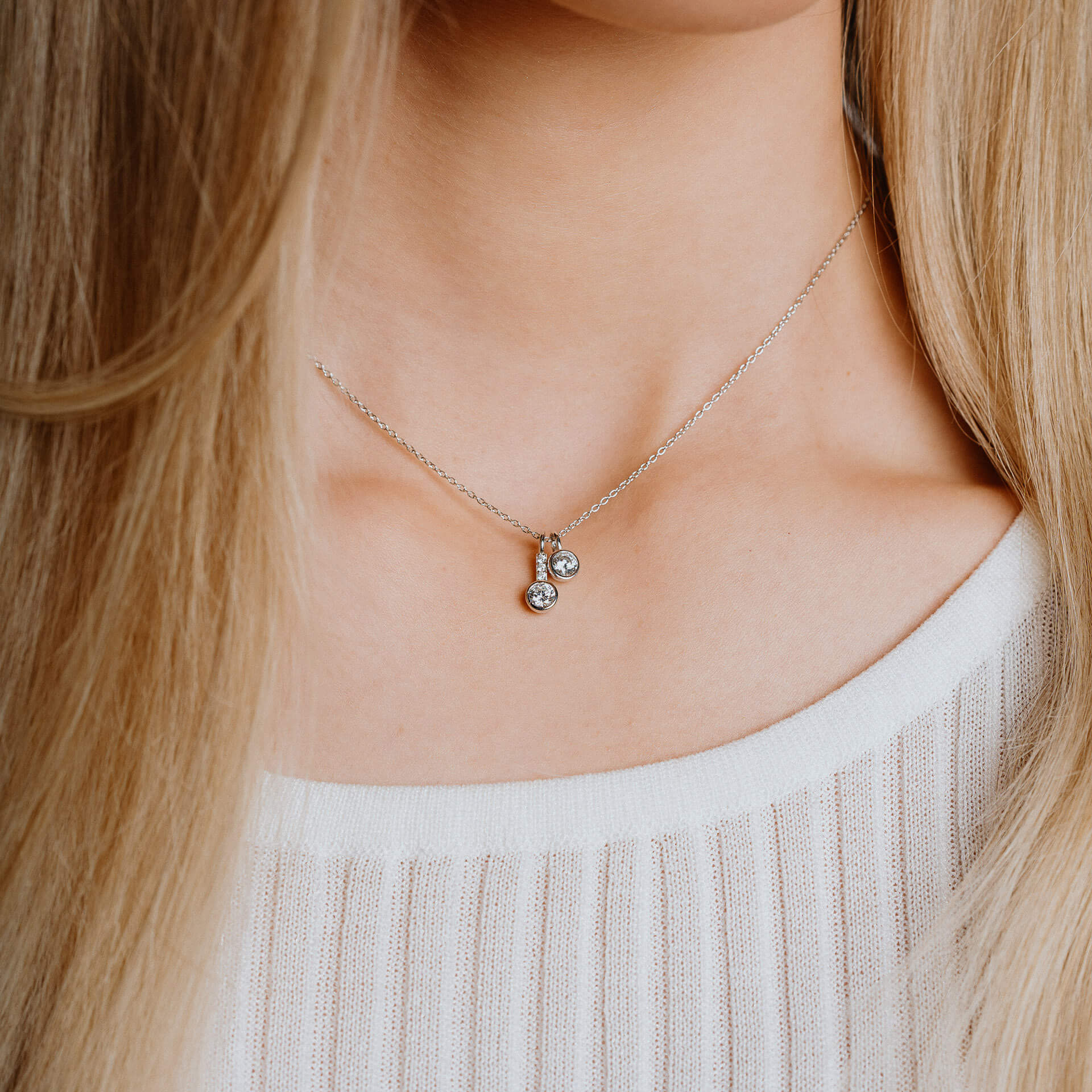 Double Zirconia Pendant Necklace