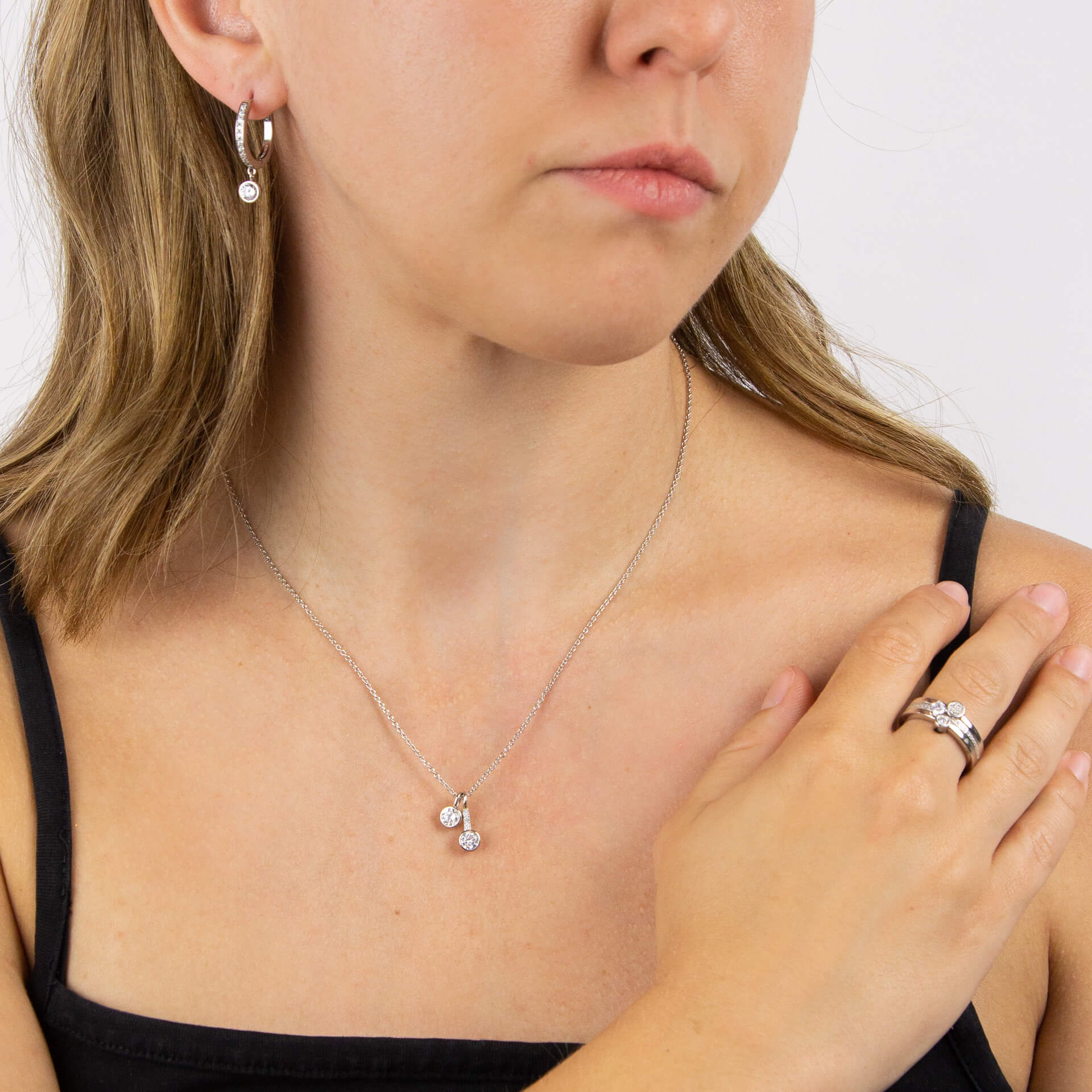 Double Zirconia Pendant Necklace