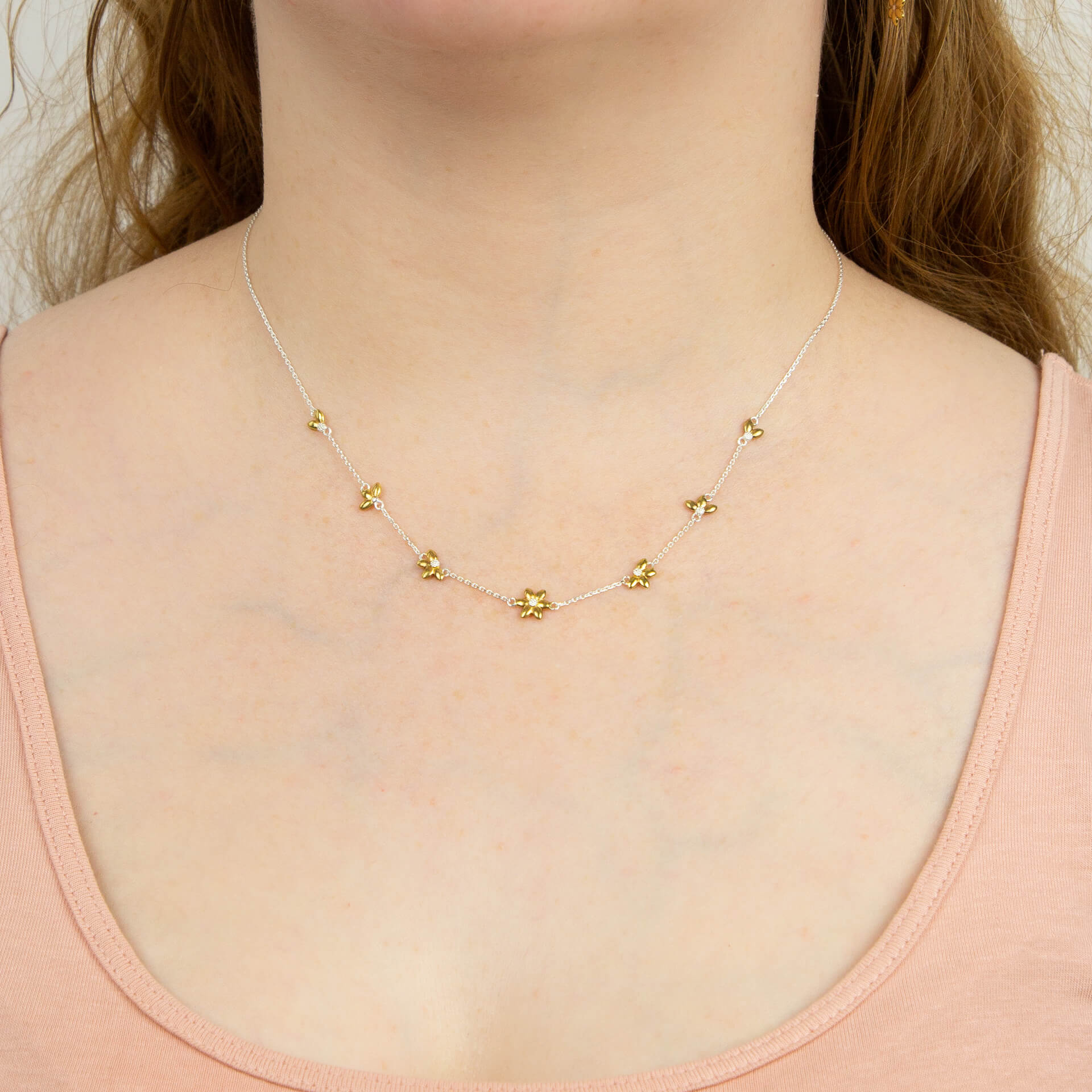 Sunflower Station Necklace with Yellow Gold Plating