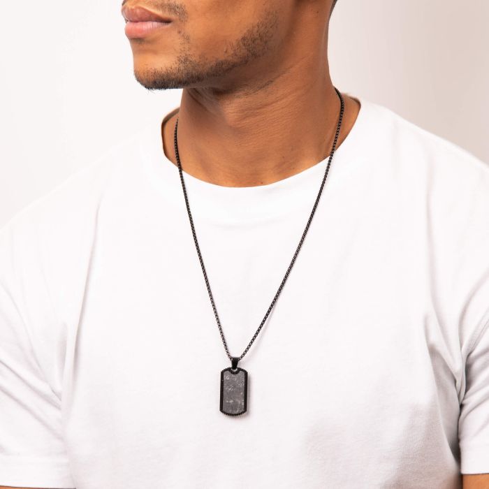 Black Plated Steel and Carbon Fibre Dog Tag Pendant