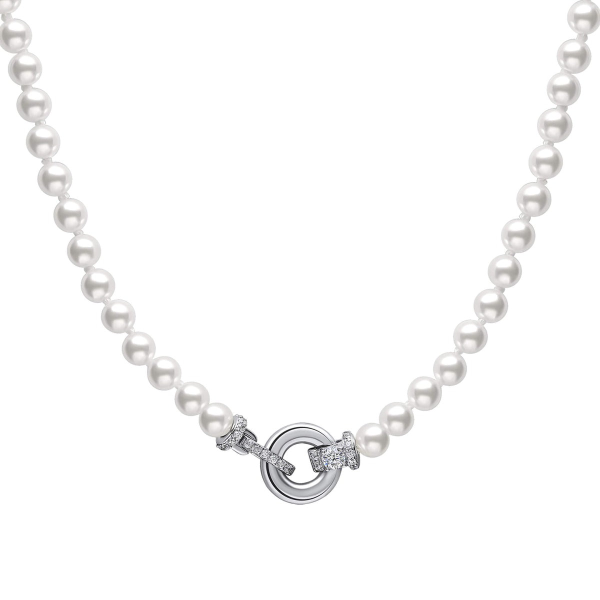 Shell Pearl Necklace with Zirconia Feature Clasp