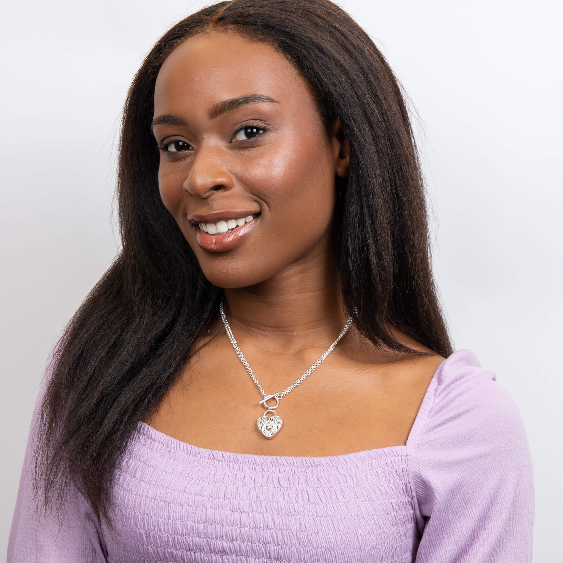 Large Filigree Heart Double Chain T-Bar Necklace