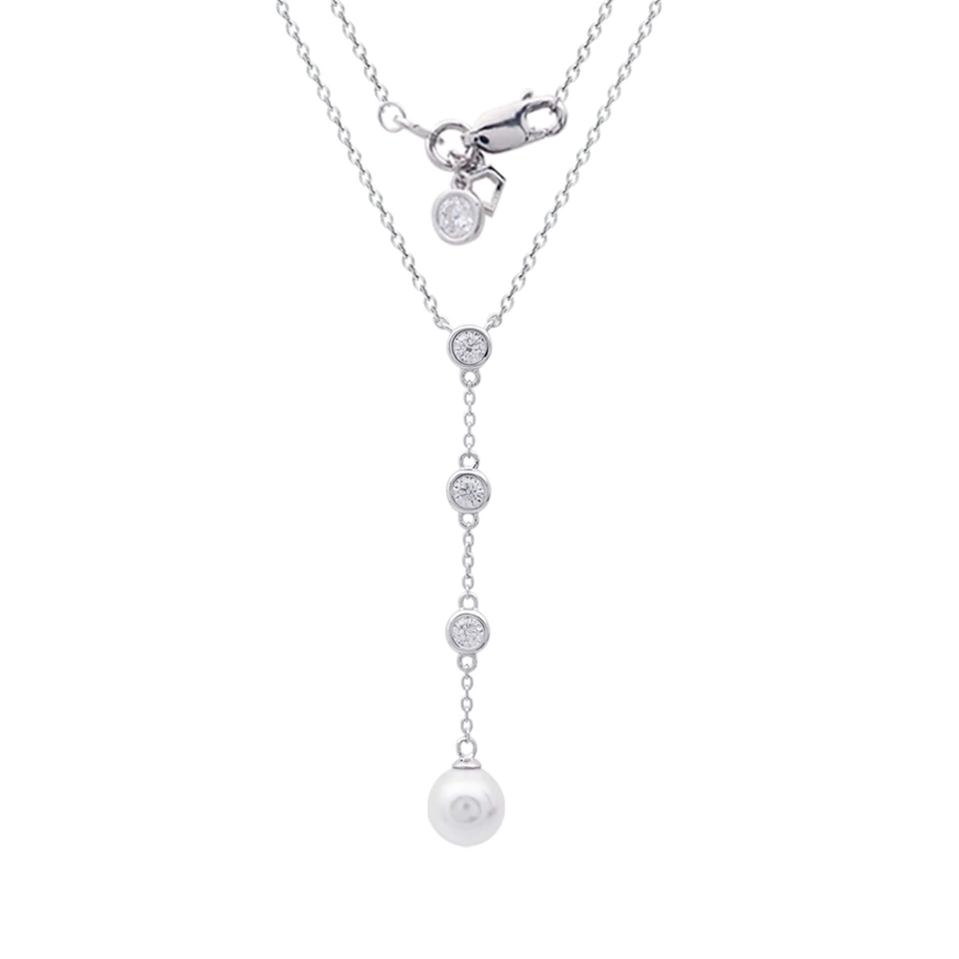 Zirconia and Shell Pearl Y Chain Drop Necklace