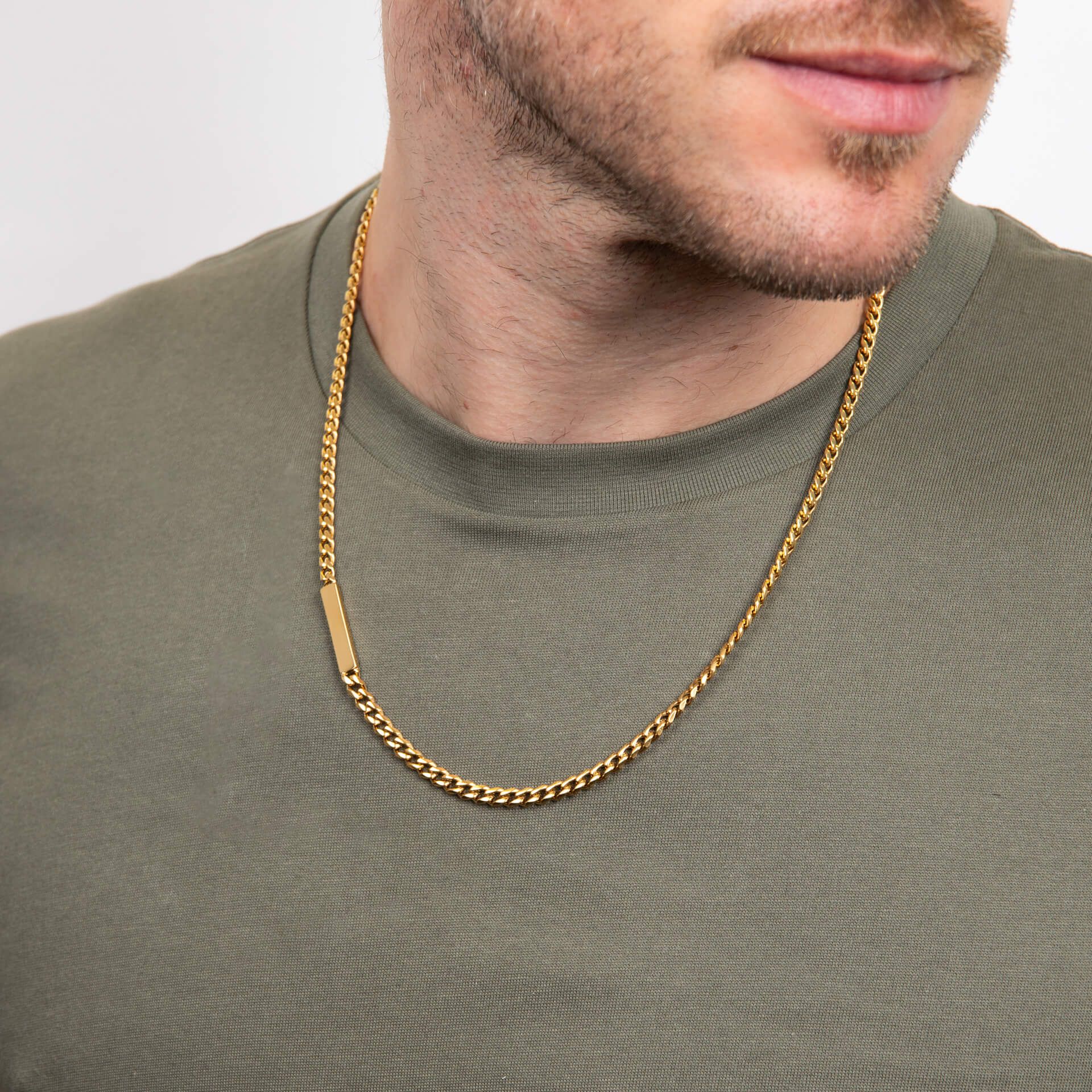 Chain Necklace with Offset Engravable Bar