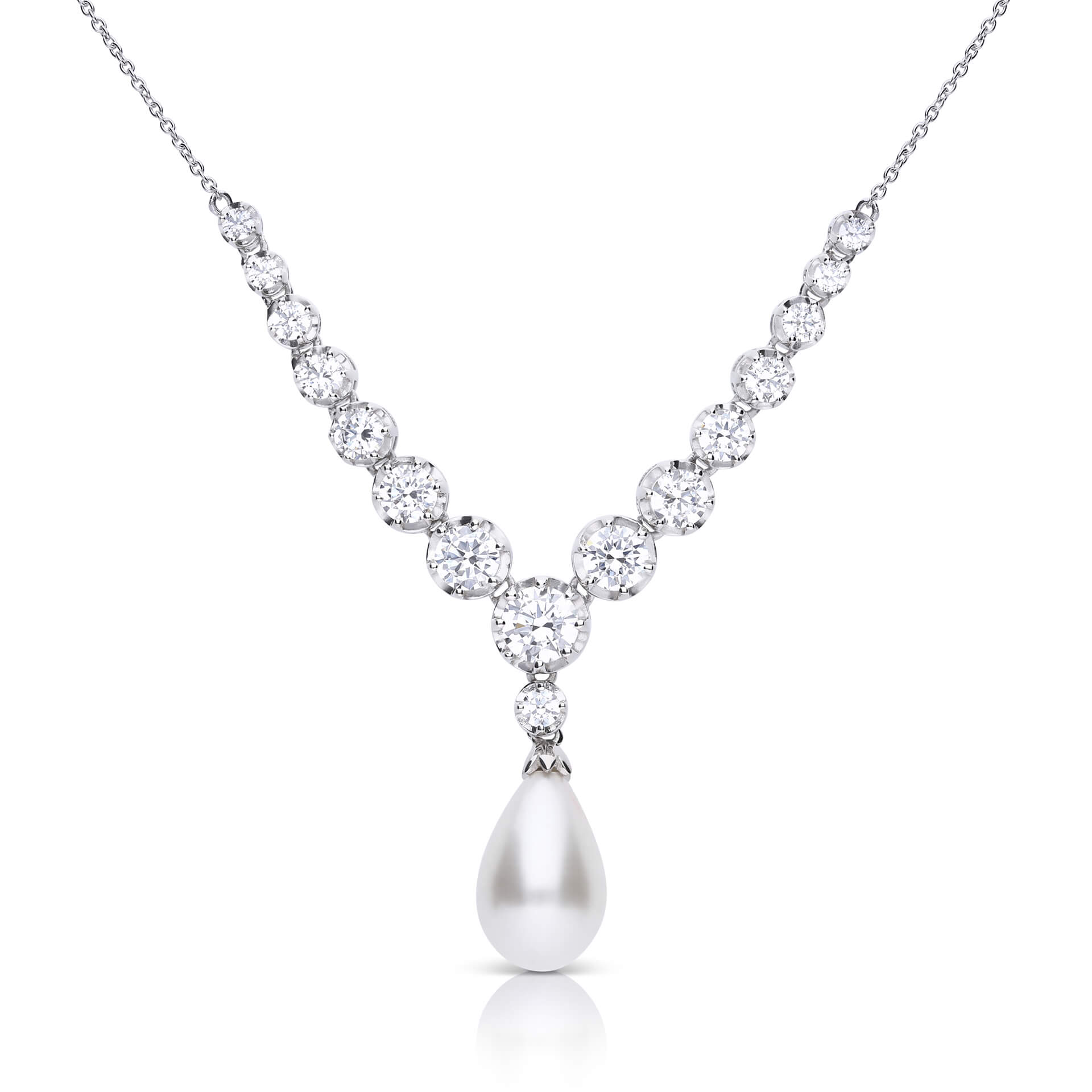 Statement Zirconia Lined Necklace with Shell Pearl Drop