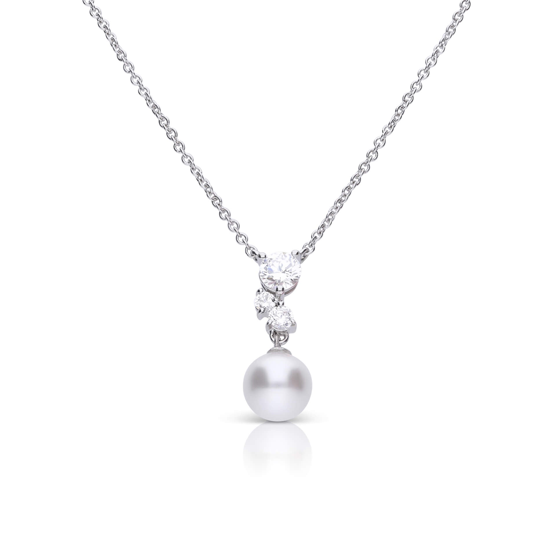 Shell Pearl Drop Necklace with Zirconia Cluster