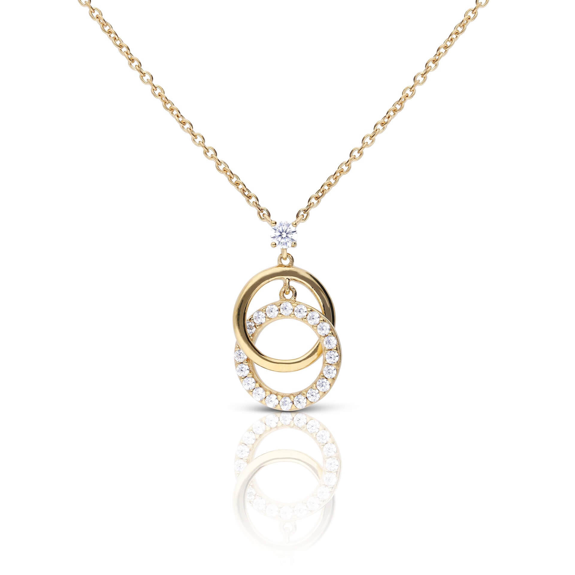 Interlinked Plain and Zirconia Rings Necklace