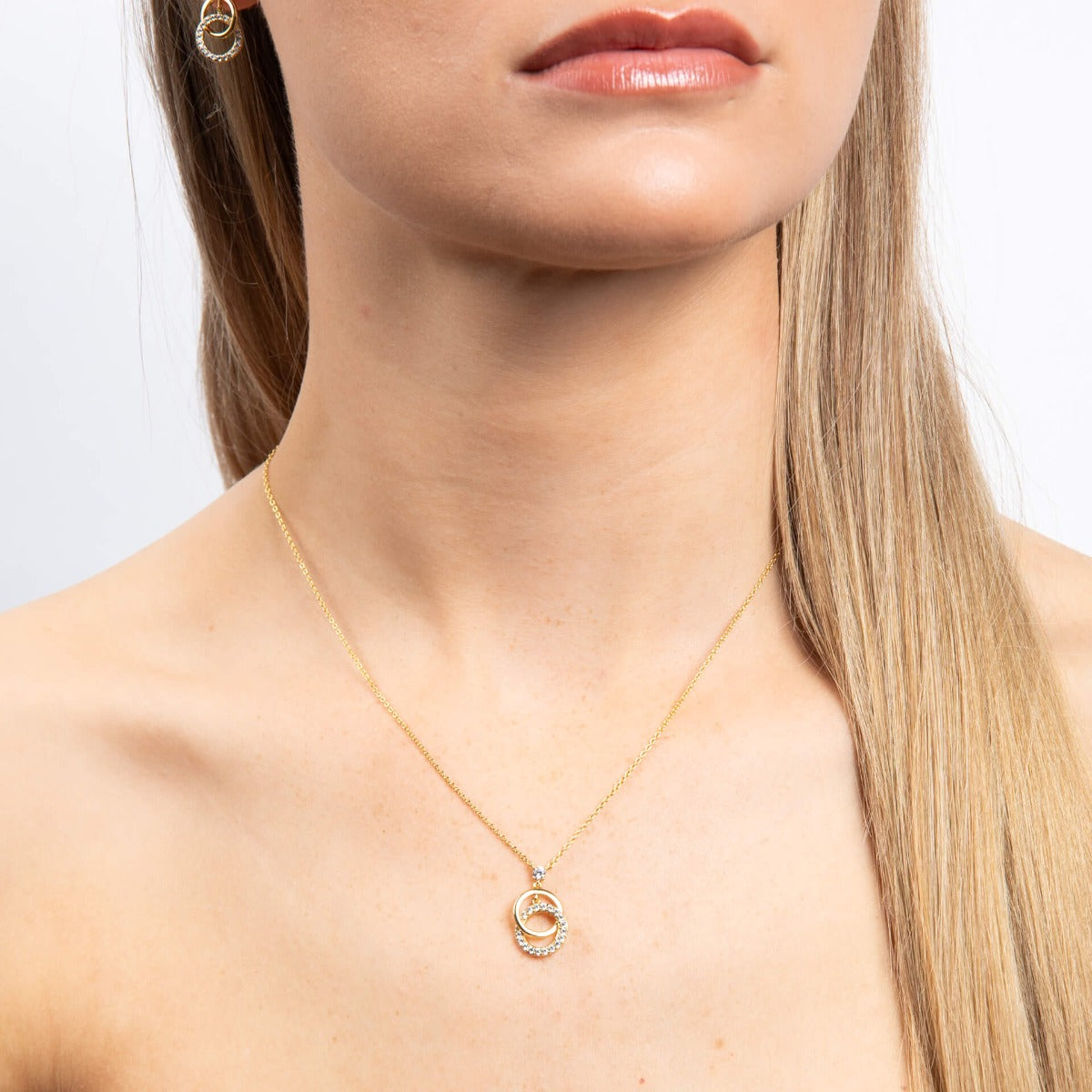 Interlinked Plain and Zirconia Rings Necklace