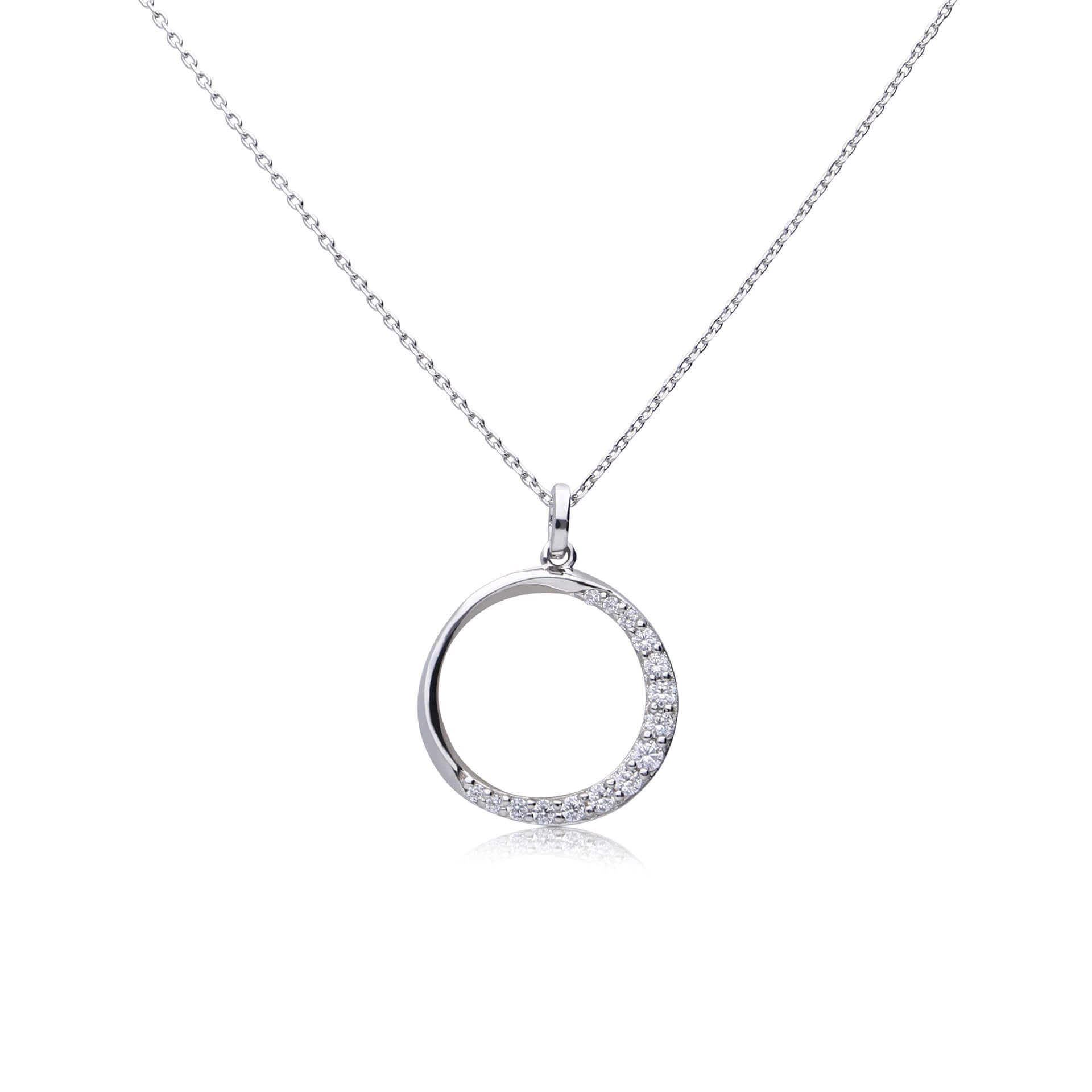 Half Pave Open Circle Necklace