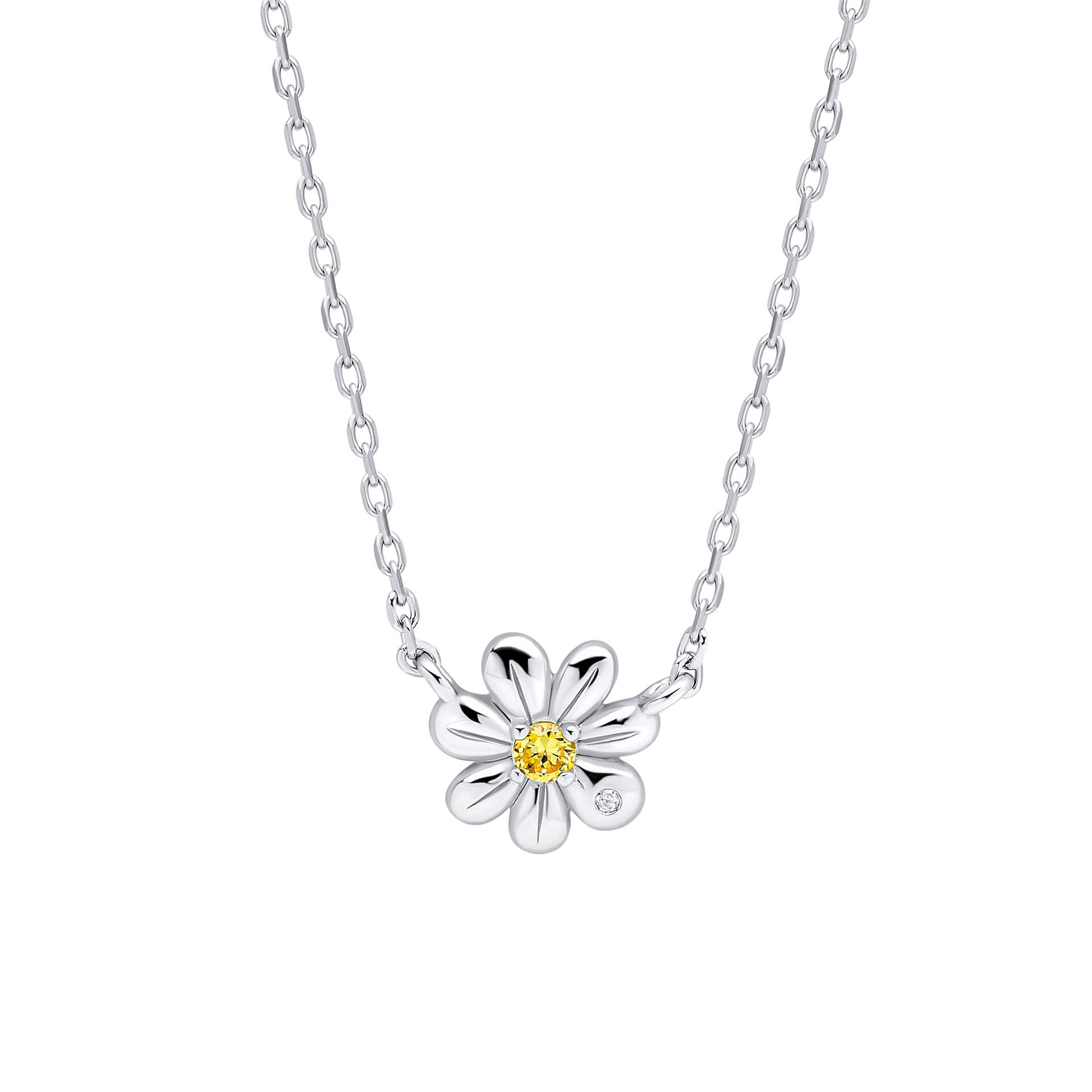 Daisy Necklace with Yellow CZ and Diamond