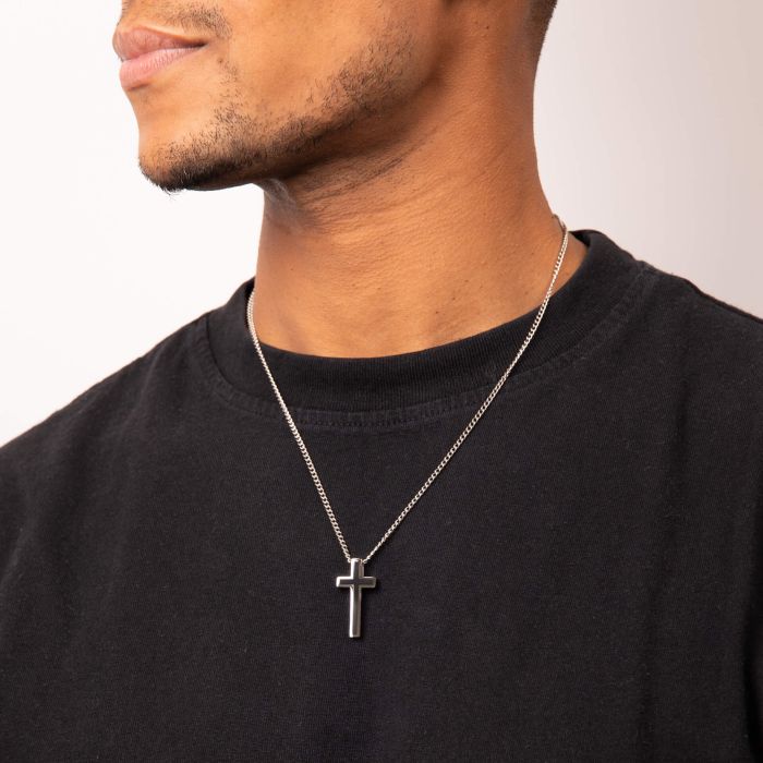 Black IP Detail Cross Pendant