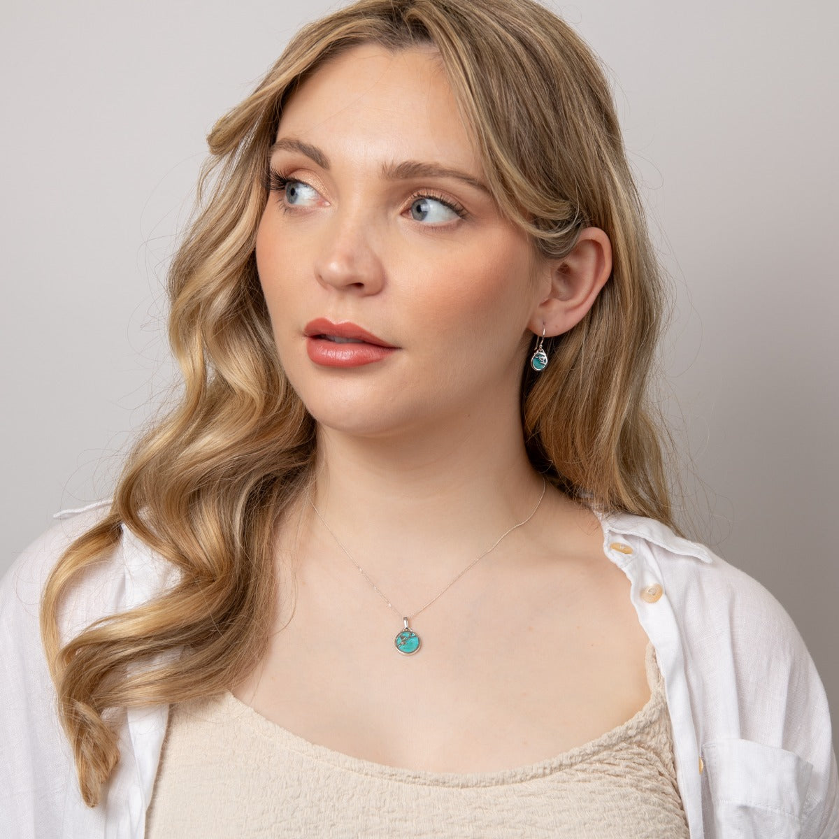 Flower Pattern Earrings with Turquoise Background