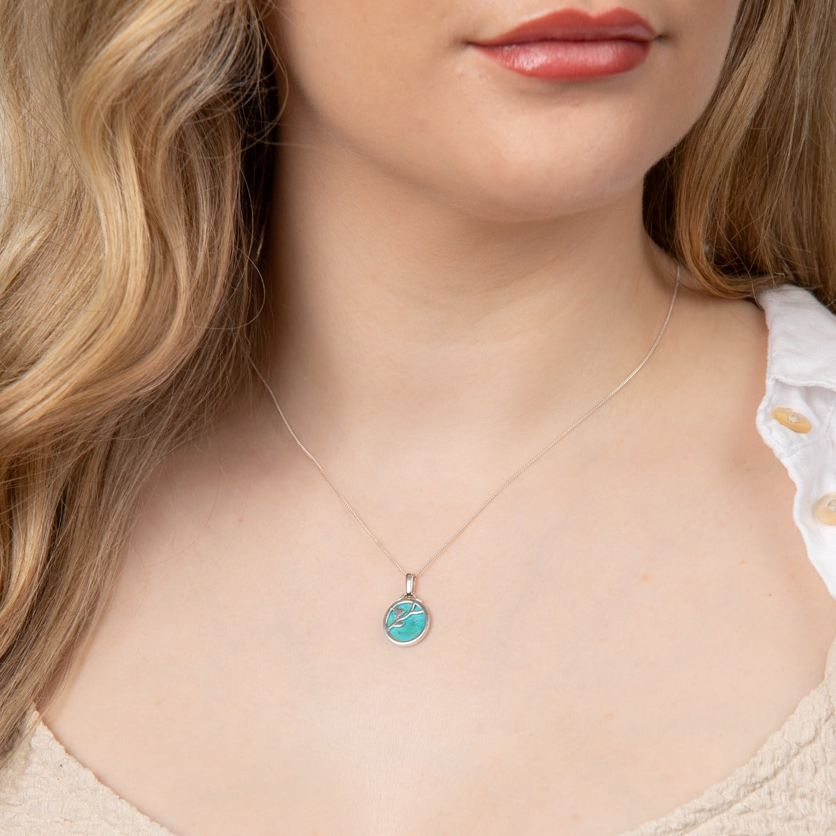 Flower Pattern Pendant with Turquoise Background