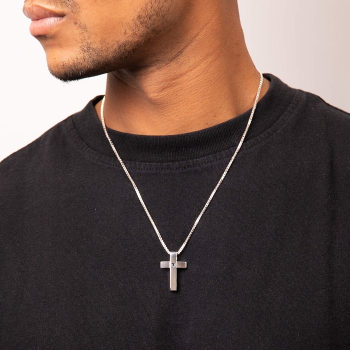 Cross Pendant with Blue Sapphire Stone