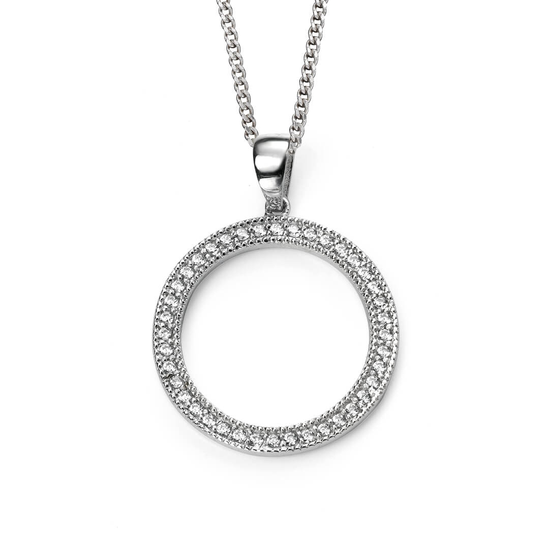 Rhodium Plated Open Circle Pendant with Cubic Zirconia