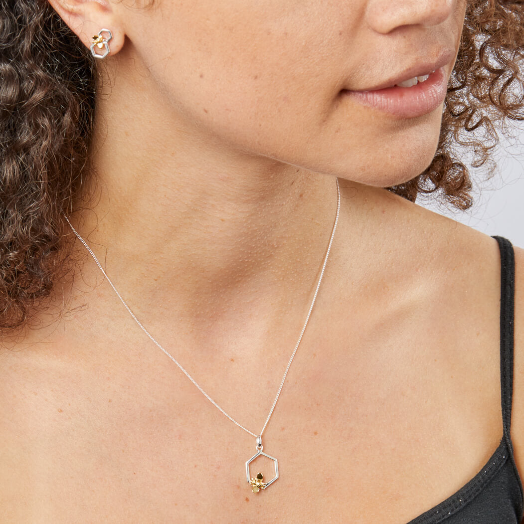 Yellow Gold Plated Bee and Honeycomb Earrings