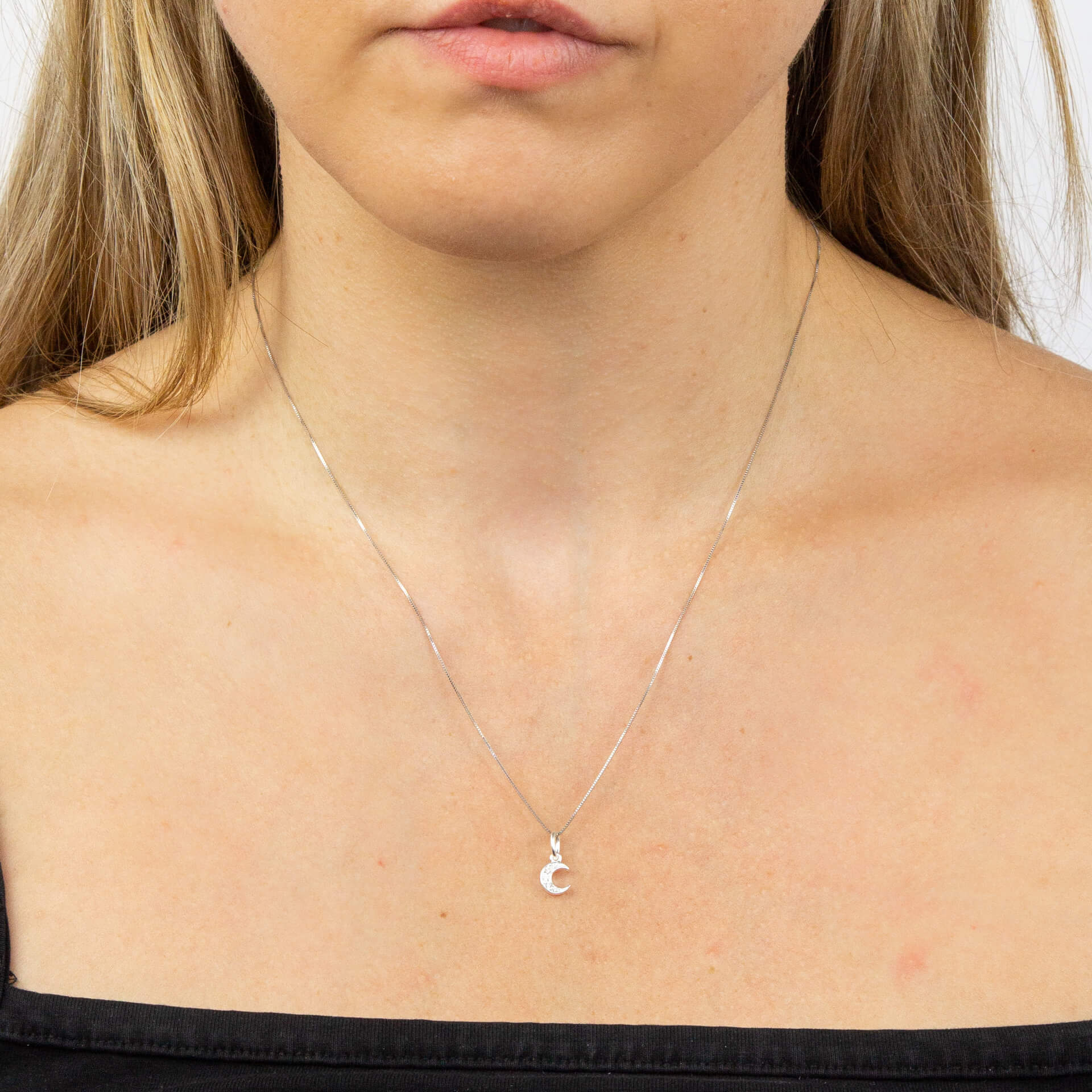 Pave Set Crescent Moon Pendant with Cubic Zirconia