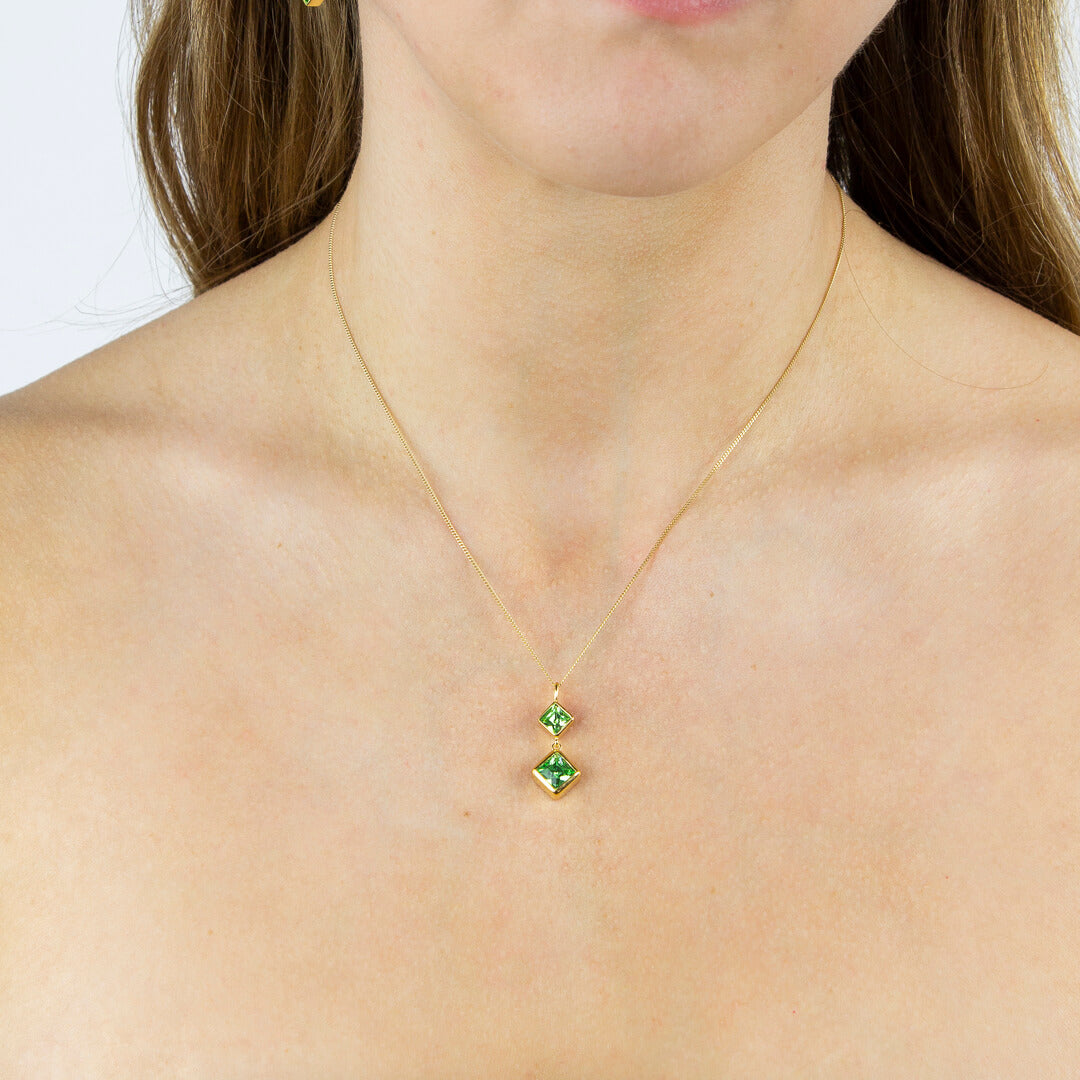 Double Square Drop Pendant with Crystal