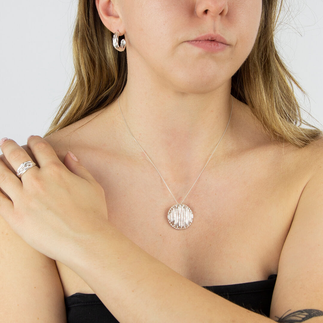 Bamboo Stem Round Pendant with Cubic Zirconia