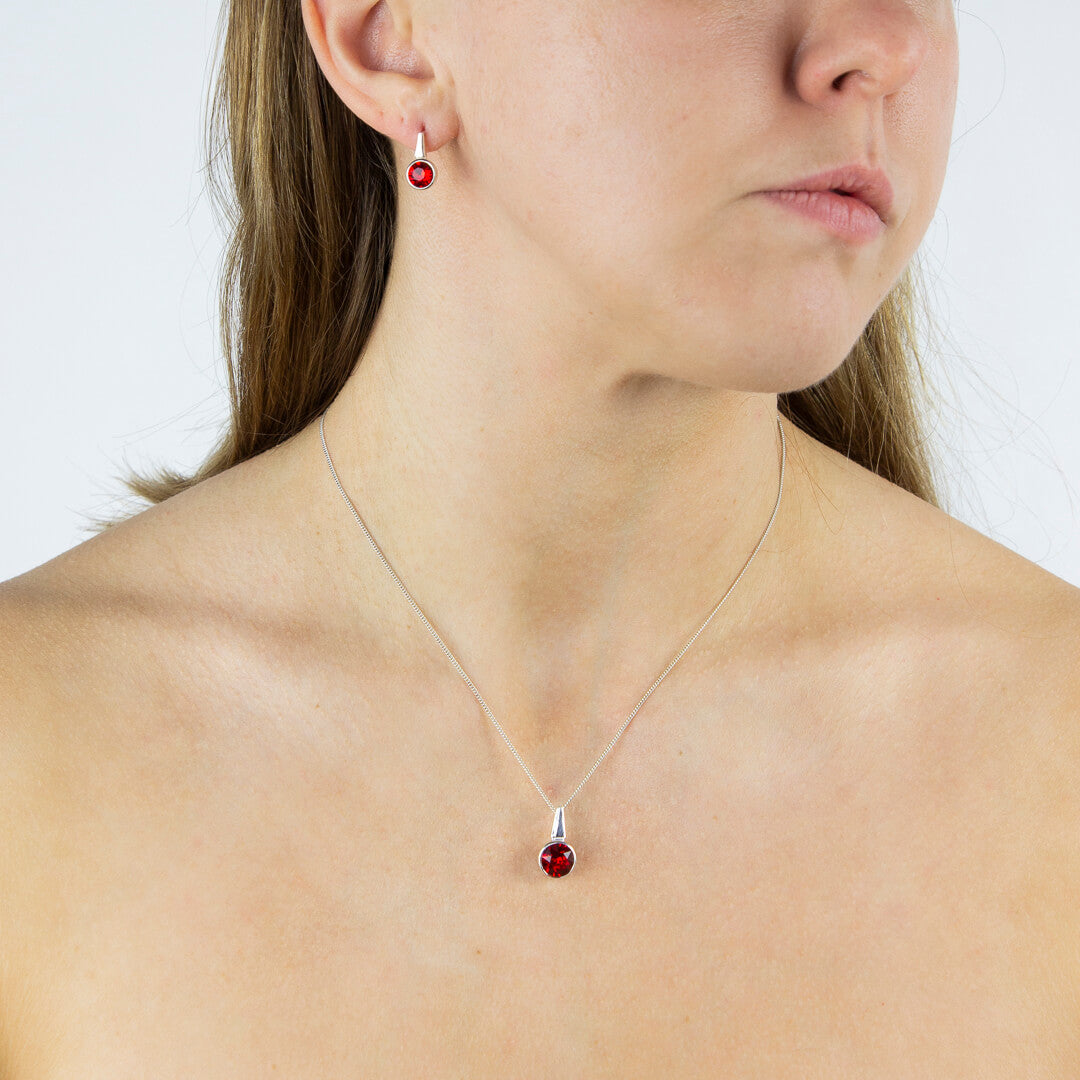 Pillar Round Drop Earrings with Crystal