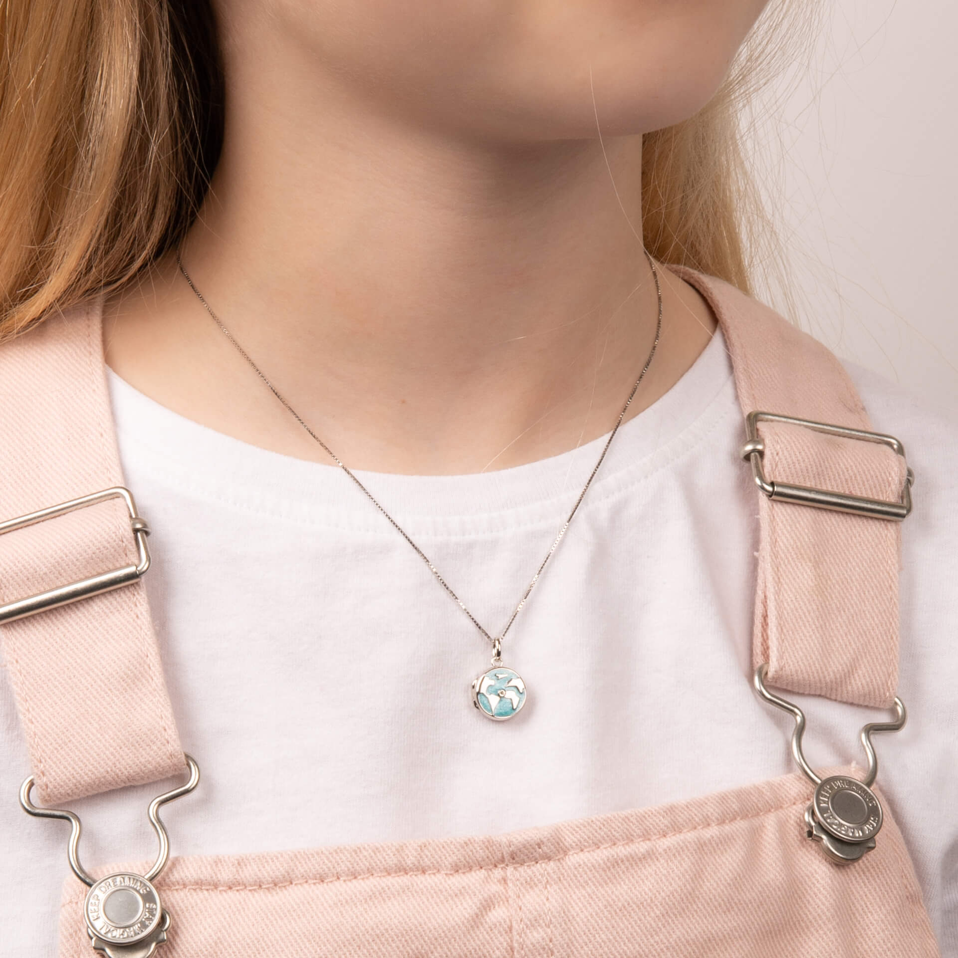 Pearlised Enamel Earth Locket Pendant with Diamond