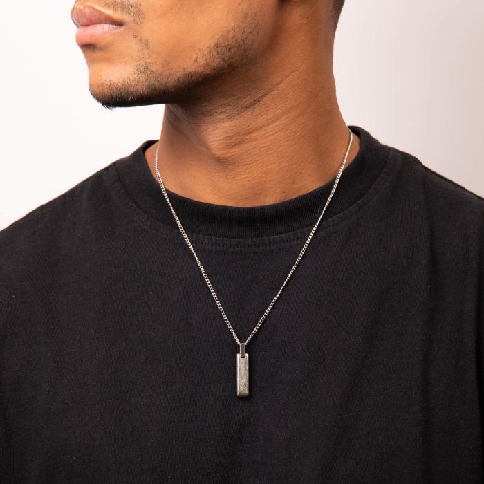 Damascus Steel Narrow Bar Pendant