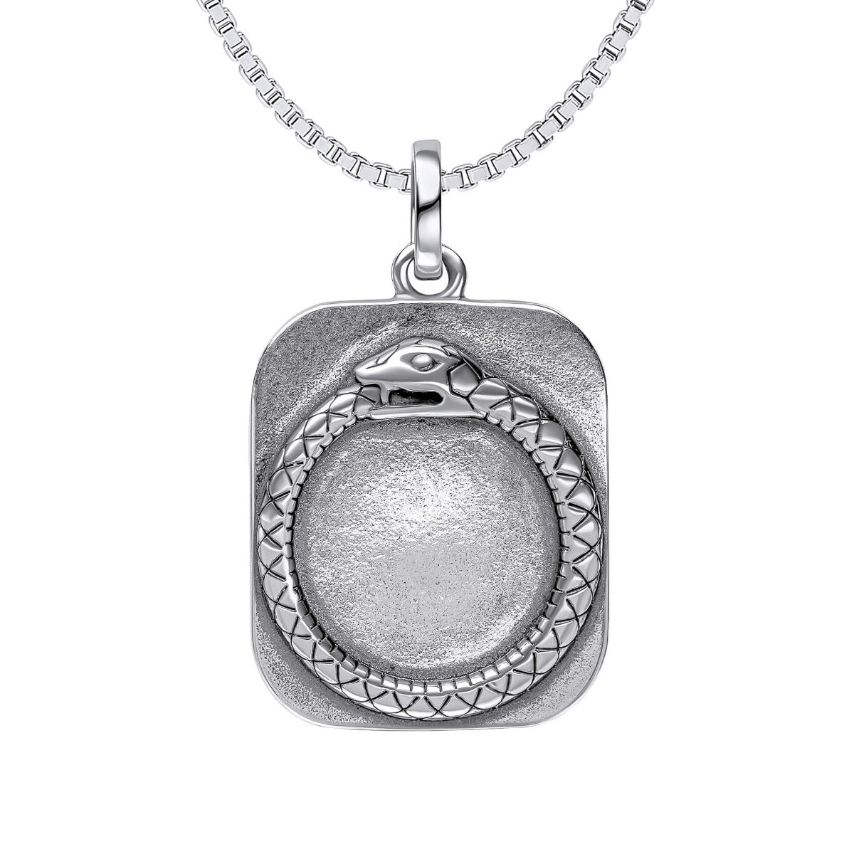 Oxidized Ouroboros Snake Rectangular Pendant