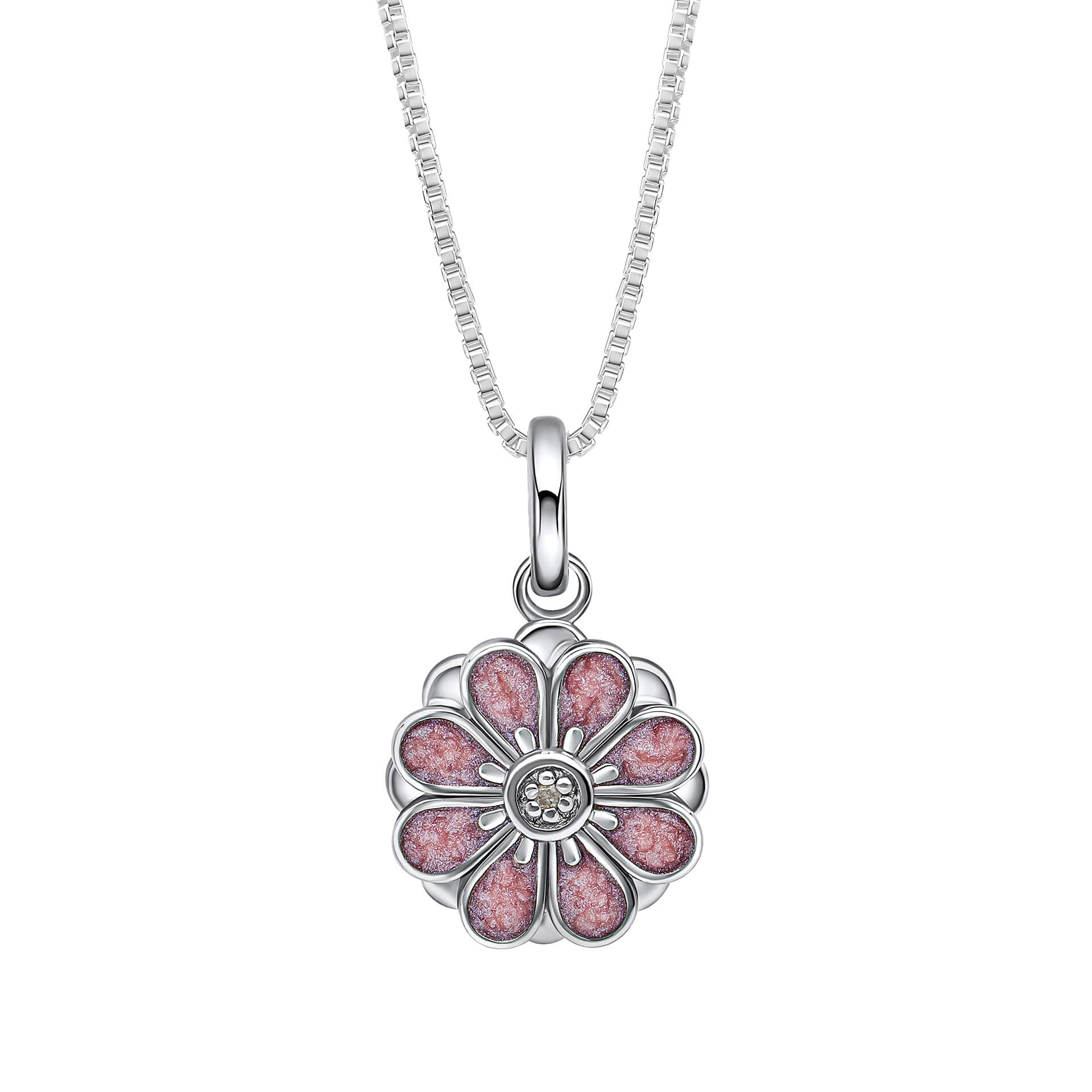 Pink Spinning Flower Pendant with Diamond
